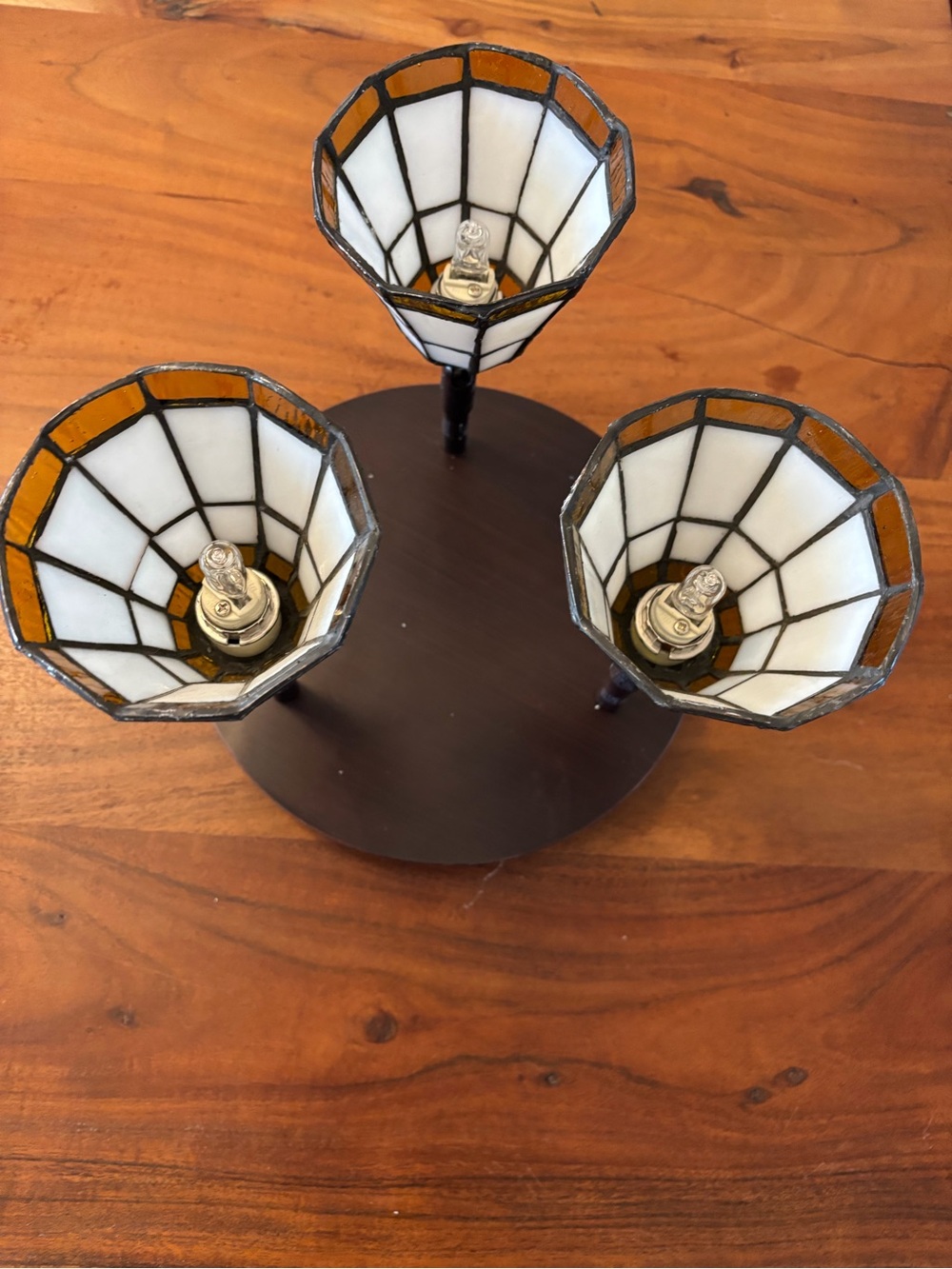Stained Glass Triple Light Lamp - White & Amber ceiling fixture